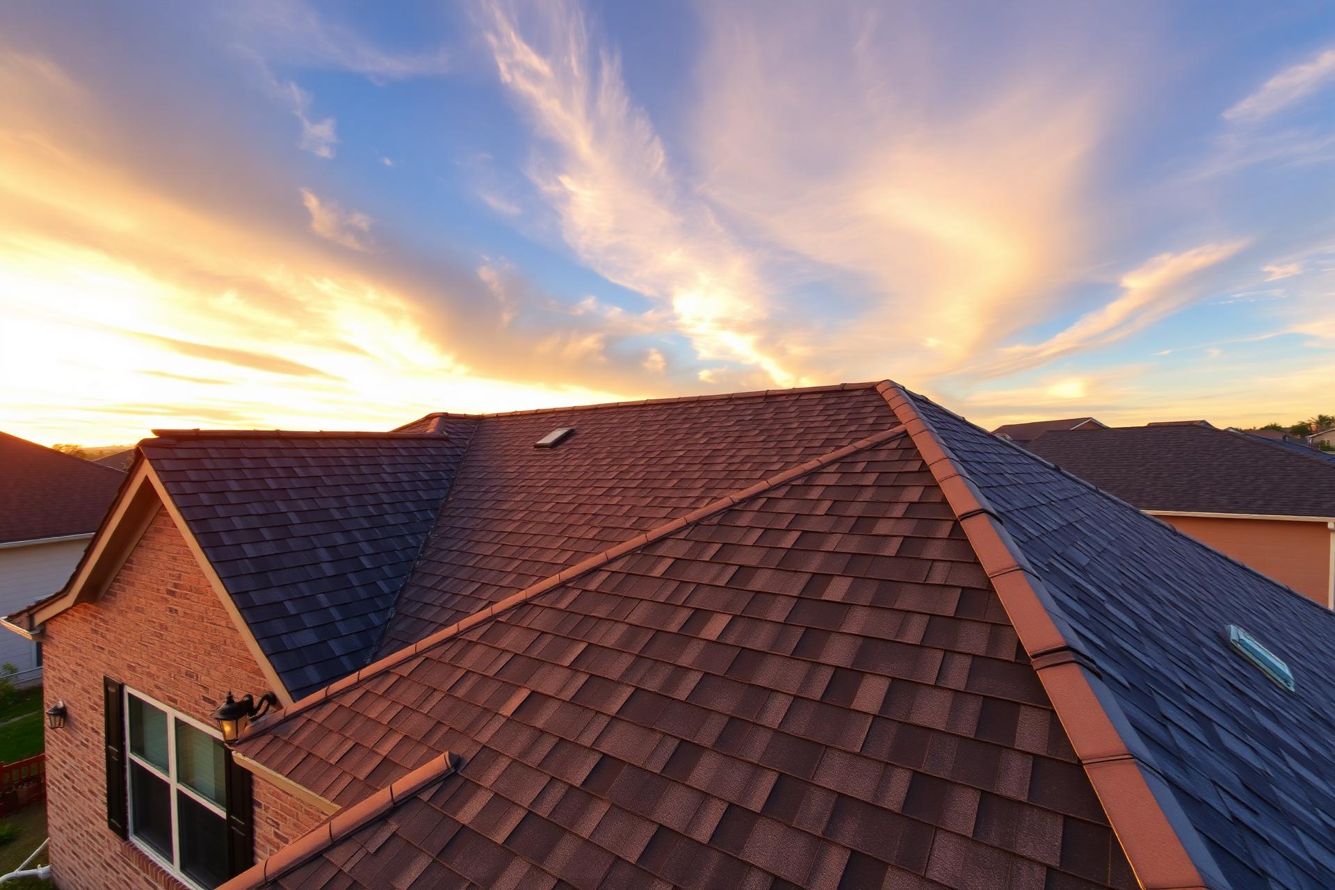 Metal roof on a Macomb County home at sunset